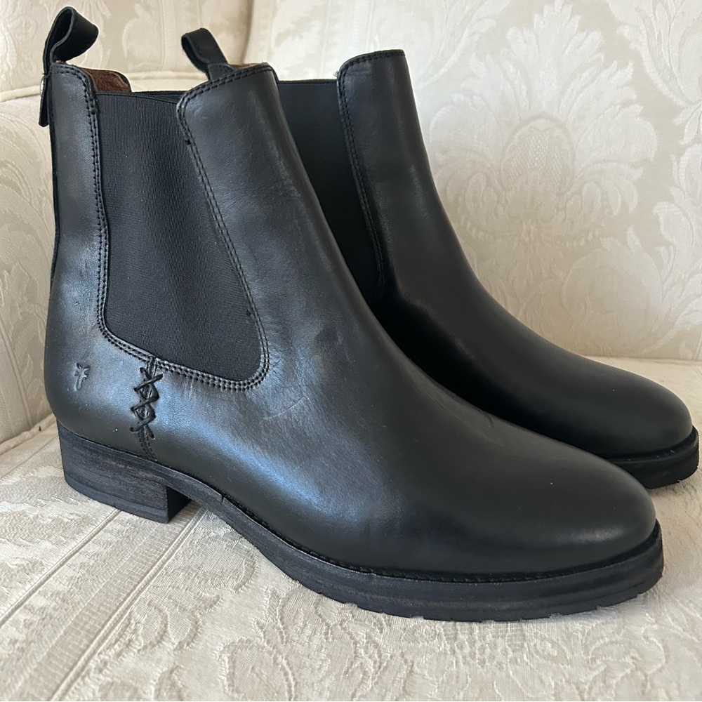 Frye MELISSA DOUBLE SOLE CHELSEA boots booties women size 9 smooth black leather - Picture 7 of 12